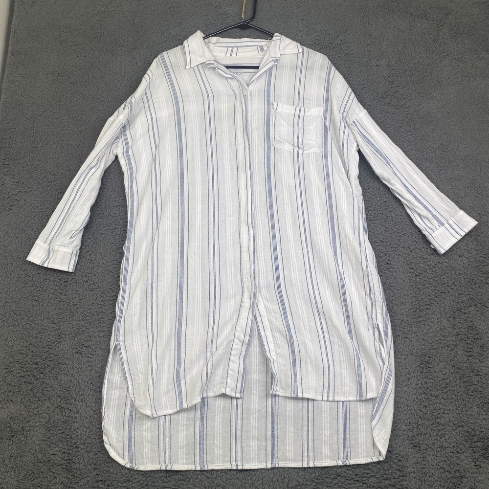 Esby Dress Womens Small White Cotton  Stripe Cottage Casual Lagen